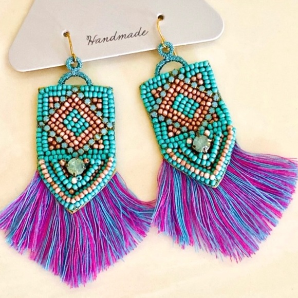 🌺🎉HP🎉🌺 NWT Anthropologie Deepa Beaded Tassel Earrings - Picture 7 of 8